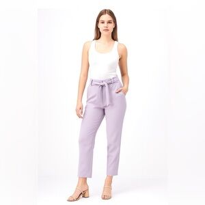 LOFT Marisa Ankle Lilac Lavender High-Rise Tie-Waist Career Straight Leg Pants